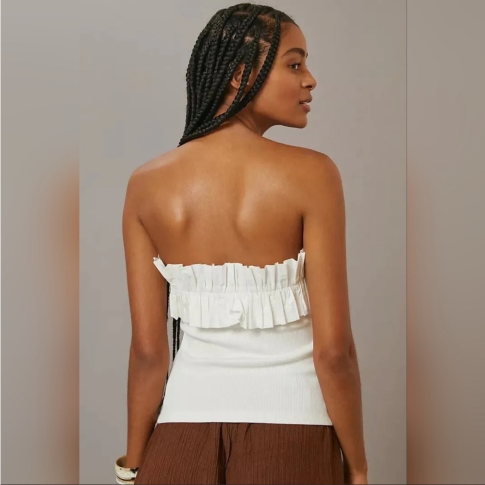 Maeve Anthropologie Poplin Ruffle Blouse Tube Top in white